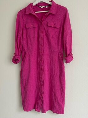 100% Cotton Boden Pink Button-Front Shirt Dress -10 R